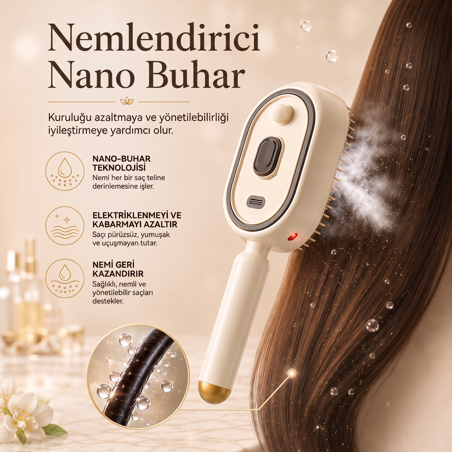 Before Nine™ Buharlı Saç Bakım Fırçası